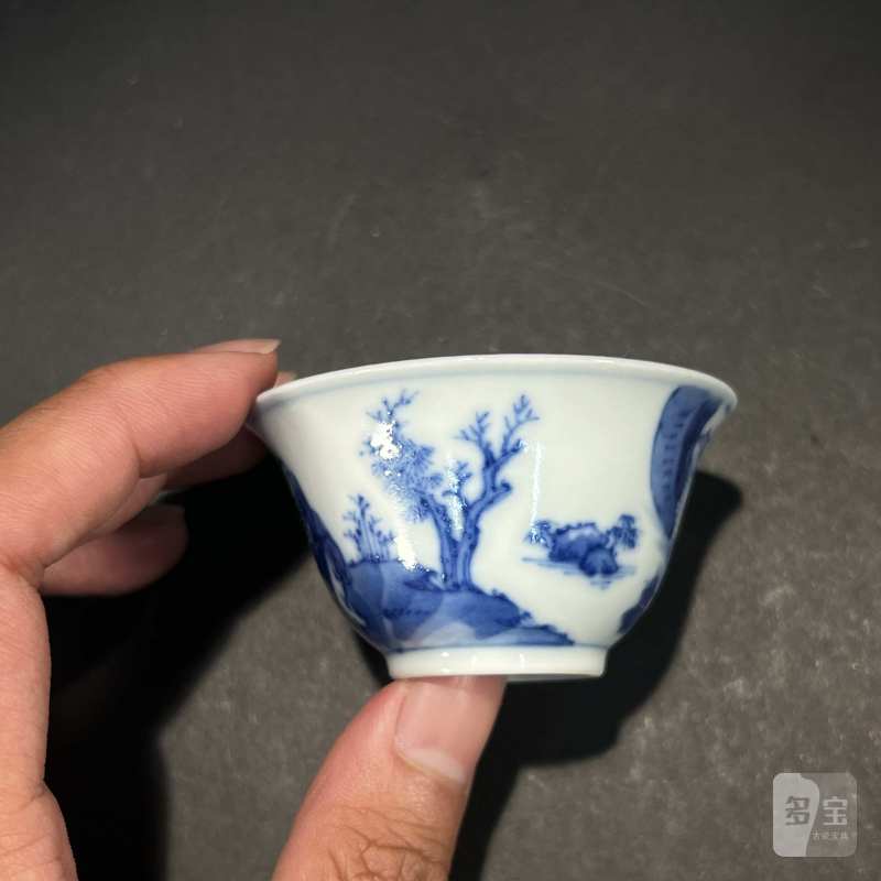 清 青花人物纹杯 - 图5